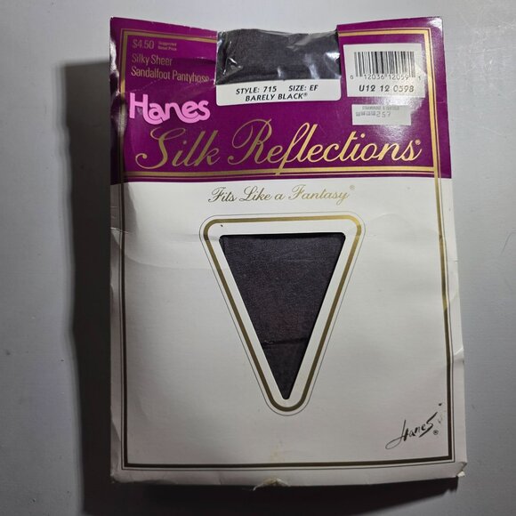 Hanes Silk Reflections Sandalfoot Barely Black Pantyhose Size EF Nylon Spandex - Picture 1 of 4